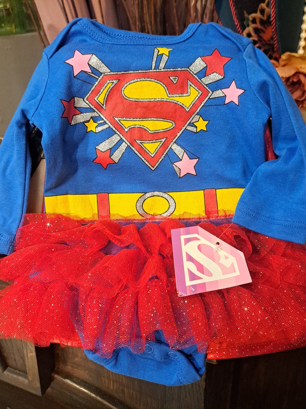 Girls Superhero Tutu With Cape Costume Bodysuit - Blue & Red